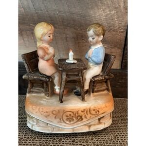 Vintage Price Import Japan Boy Girl Children Praying Dinner Table